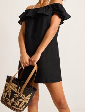 St. Lucia Linen-Blend Off-the-Shoulder Coverup Dress Small NEW